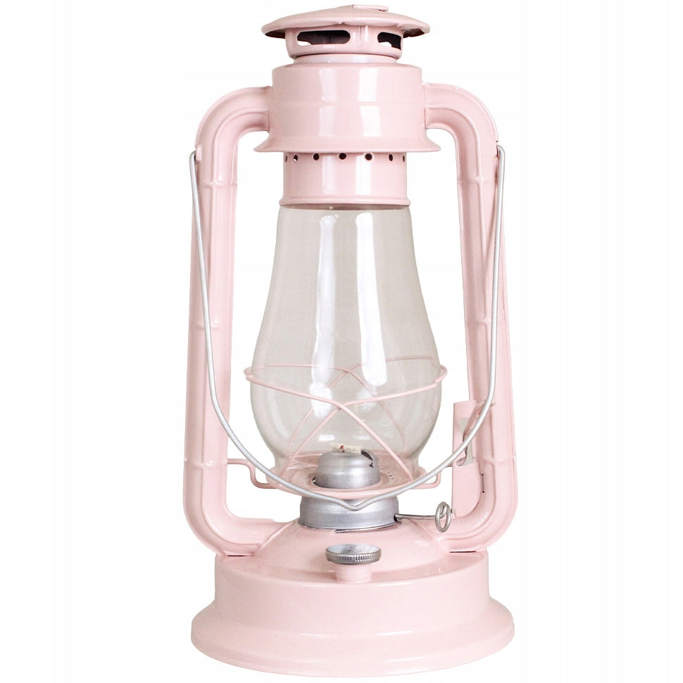 LAMPA NAFTOWA DUŻA RÓŻOWA METALOWA SZKLANY KLOSZ LOFT DO DOMU OGRODU