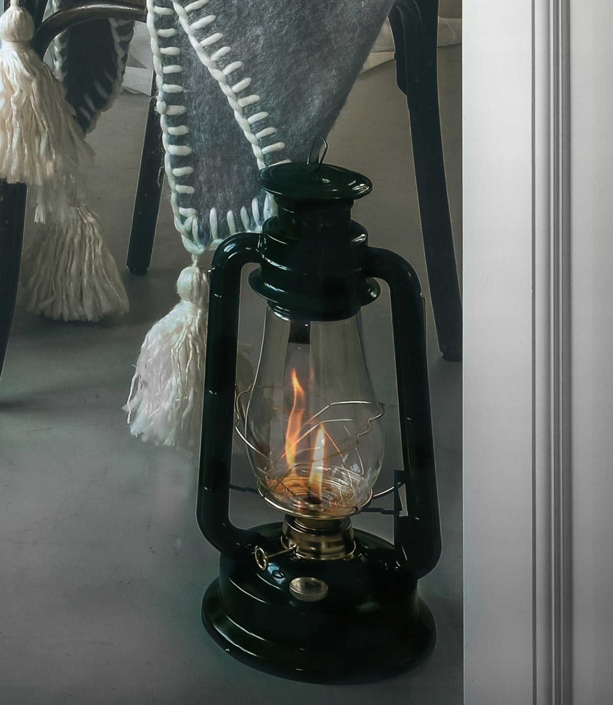LAMPA NAFTOWA DUŻA ZIELONA 40cm metalowa szklany klosz loft do domu ogrodu