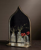 LUSTRO ŁAZIENKOWE ZŁOTE Z PÓŁKĄ ŚCIENNE 47X30CM LOFT RETRO METALOWA RAMA