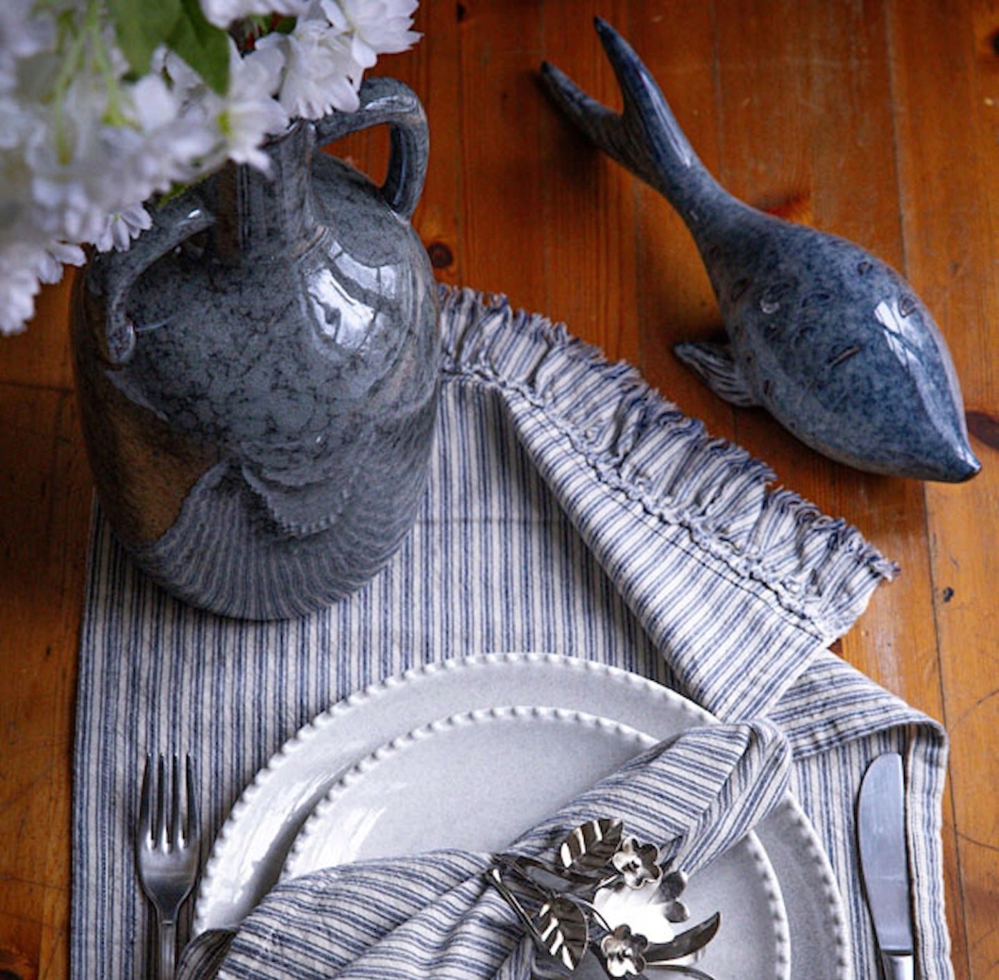 FIGURKA RYBA CERAMICZNA NIEBIESKA