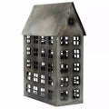 LAMPION DOMEK METALOWY SREBRNY 45X30CM