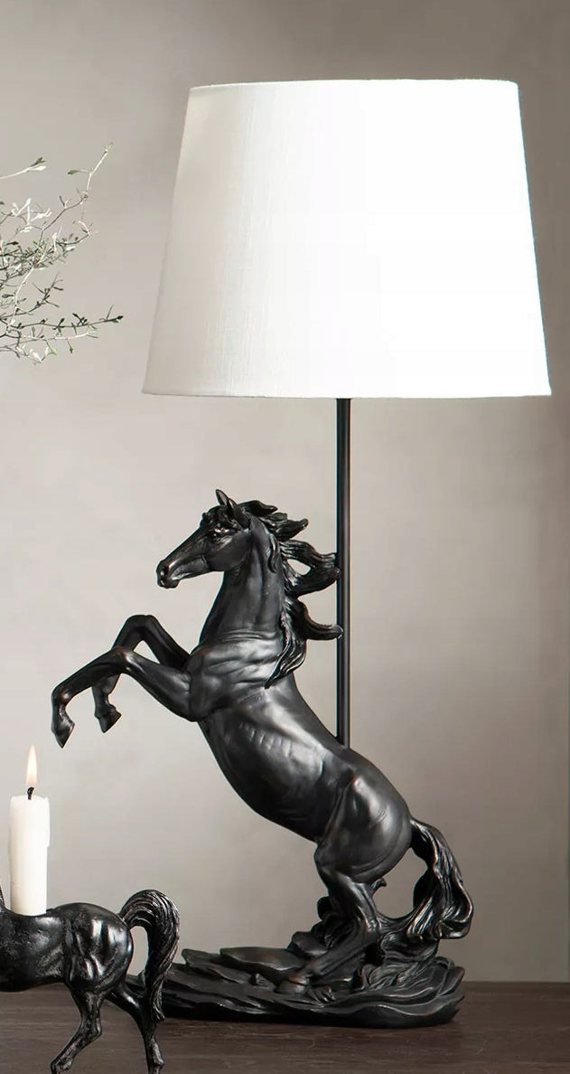 LAMPA STOŁOWA BIURKOWA NOCNA KOŃ E27 50cm Z KONIEM CZARNA OZDOBA DO DOMU