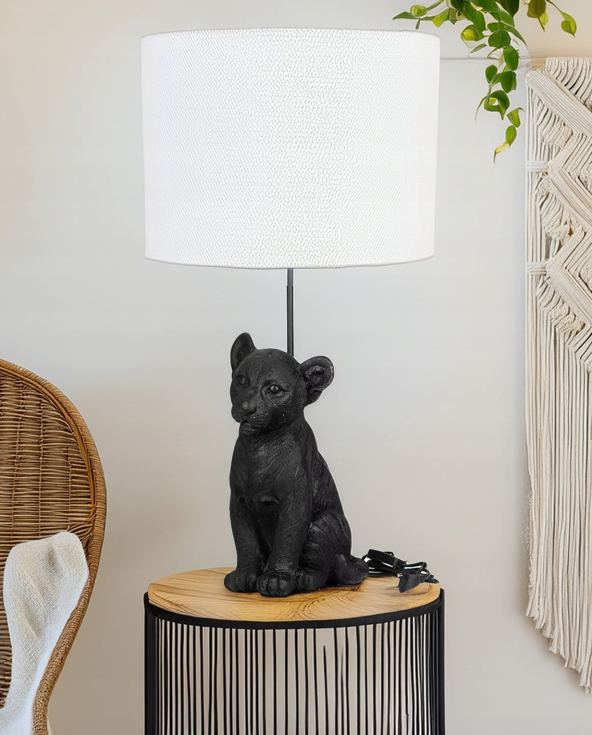 LAMPA STOŁOWA LEW LWIĄTKO CZARNA