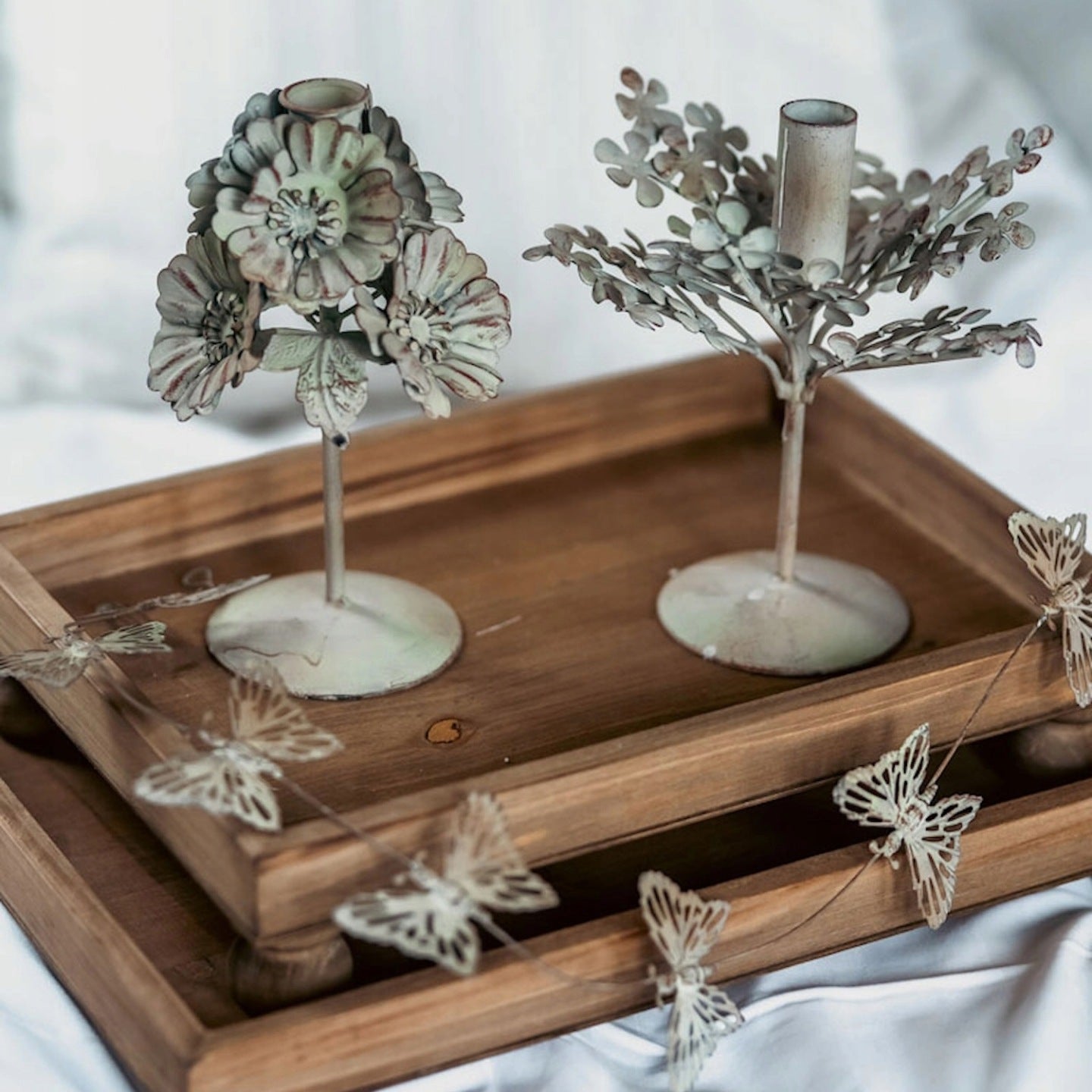 ŚWIECZNIK KANDELABR 20cm WYSOKI BOHO LOFT RETRO DO DOMU SALONU KWIATY METAL