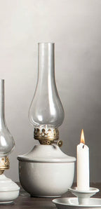 ŚWIECZNIK LAMPA NAFTOWA SZARY TEALIGHT SZKLANY METALOWY SKANDYNAWSKI 34CM