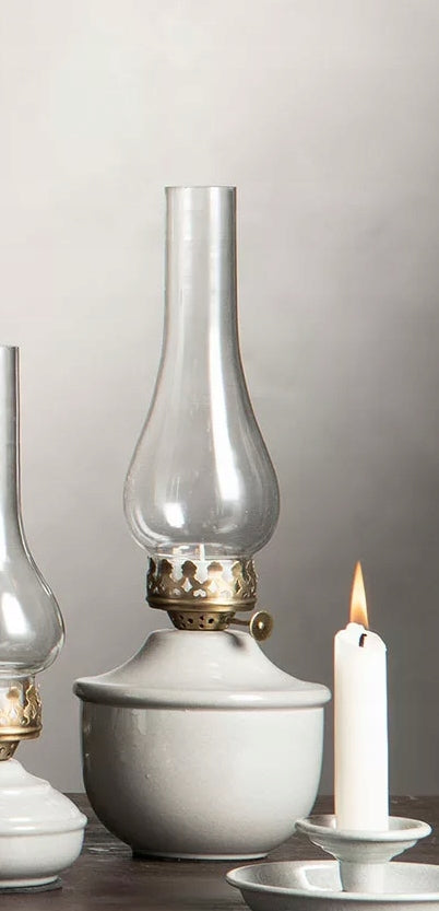 ŚWIECZNIK LAMPA NAFTOWA SZARY TEALIGHT SZKLANY METALOWY SKANDYNAWSKI 34CM