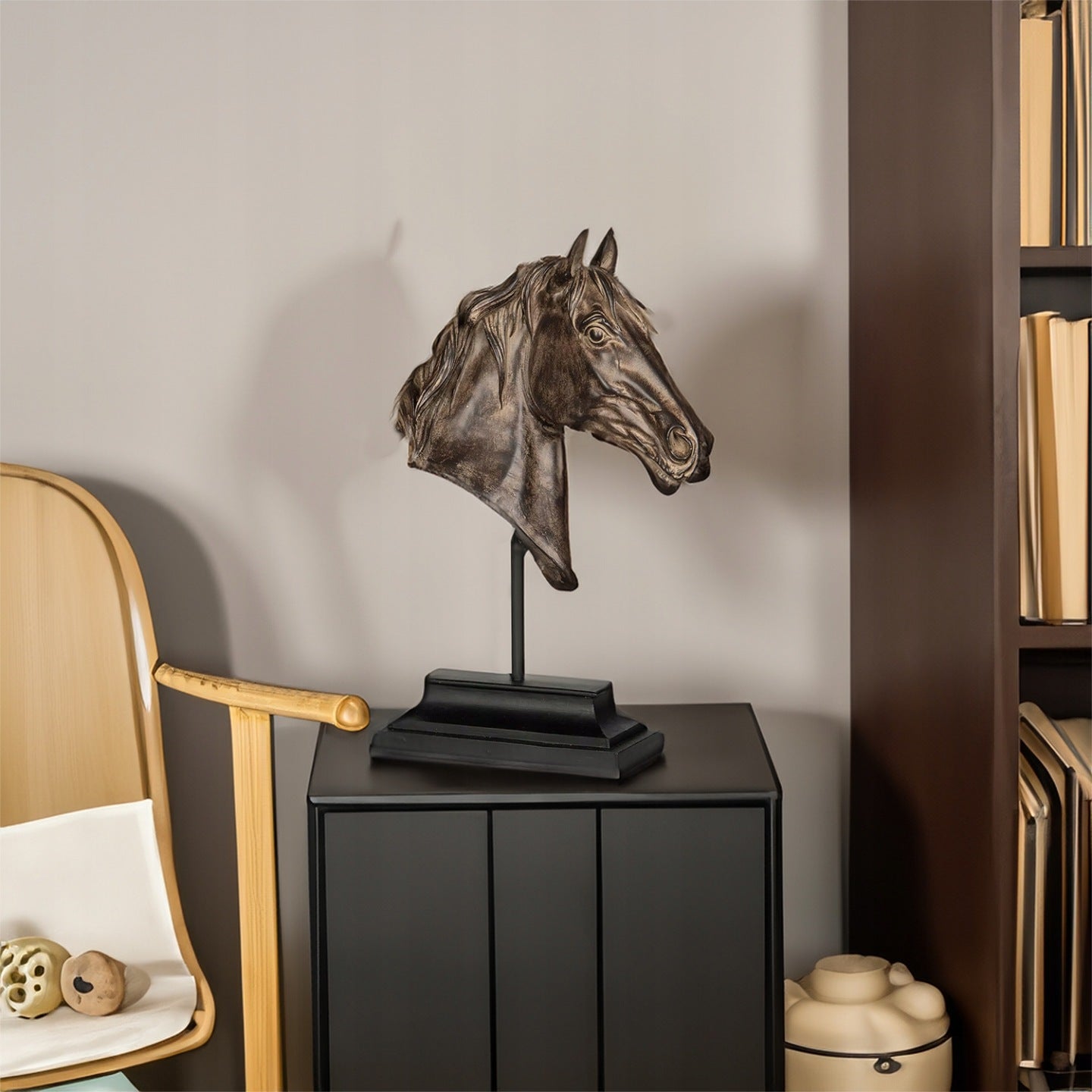 FIGURKA GŁOWA KONIA BRĄZOWA 41CM