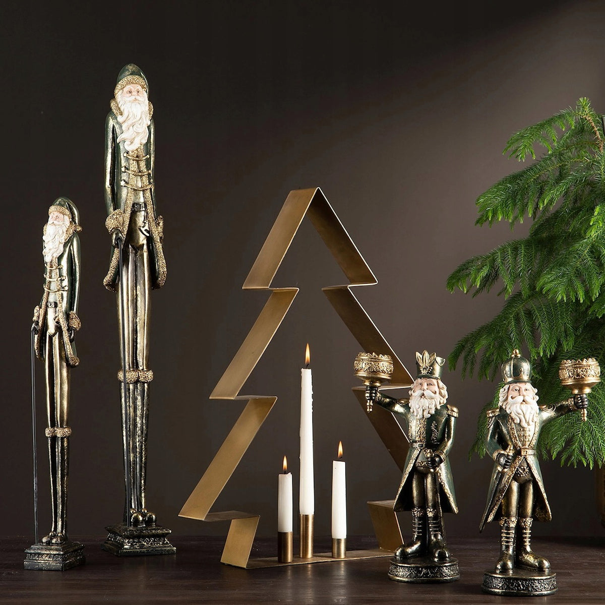 Duża Figurka Świąteczna Święty Mikołaj Złoty Retro 60cm
