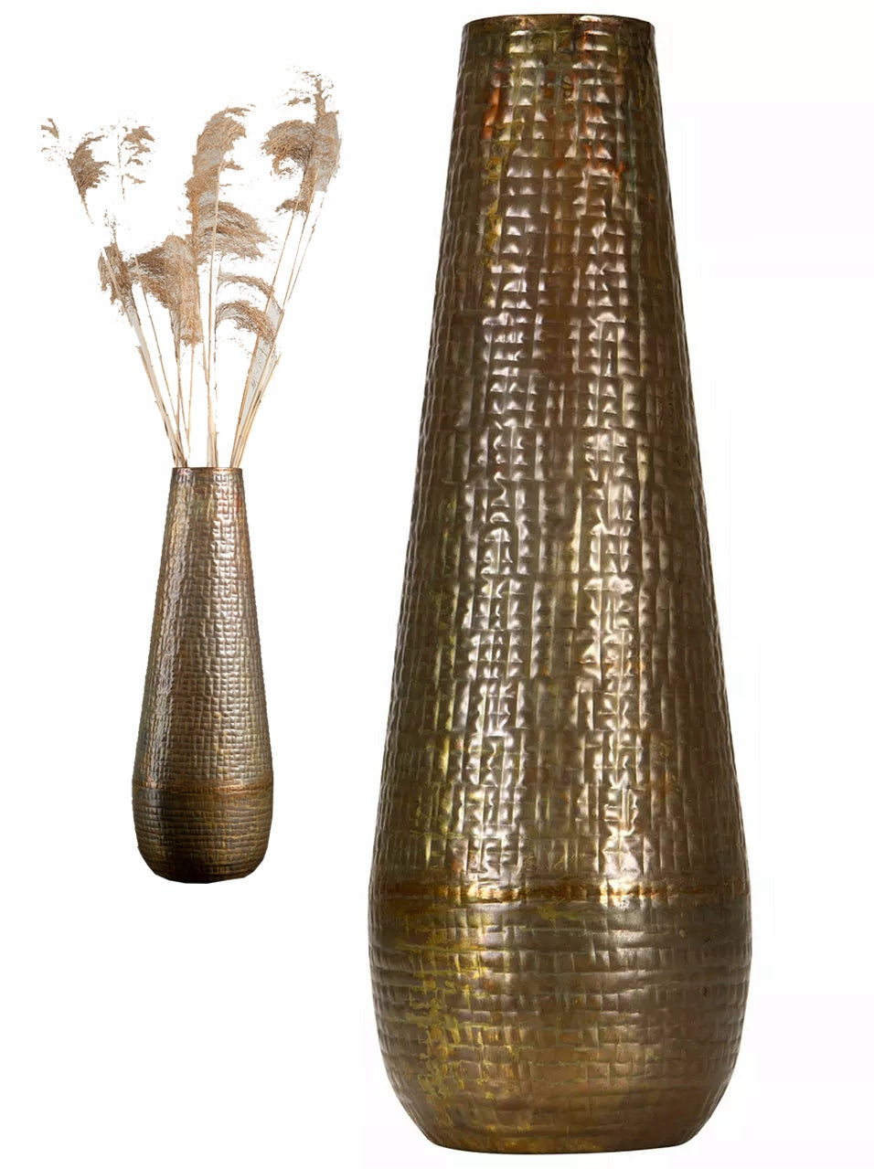 WYSOKI WAZON PODŁOGOWY 67cm ZŁOTY NA PODŁOGĘ GAŁĘZIE TRAWĘ DUŻY METALOWY