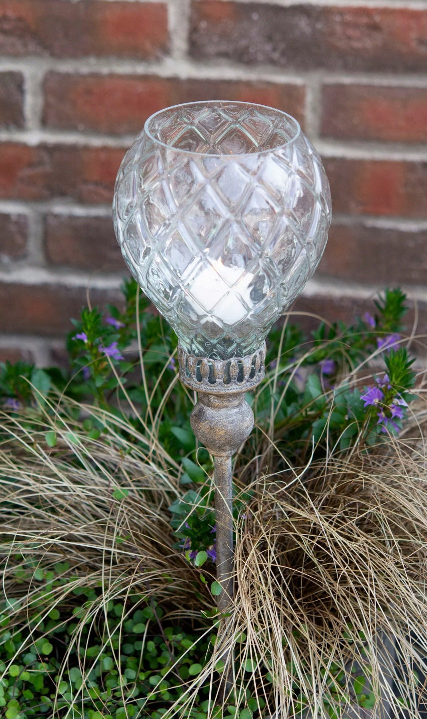 LAMPION OGRODOWY do wbicia metalowy szklany