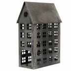 LAMPION DOMEK METALOWY SREBRNY 45X30CM