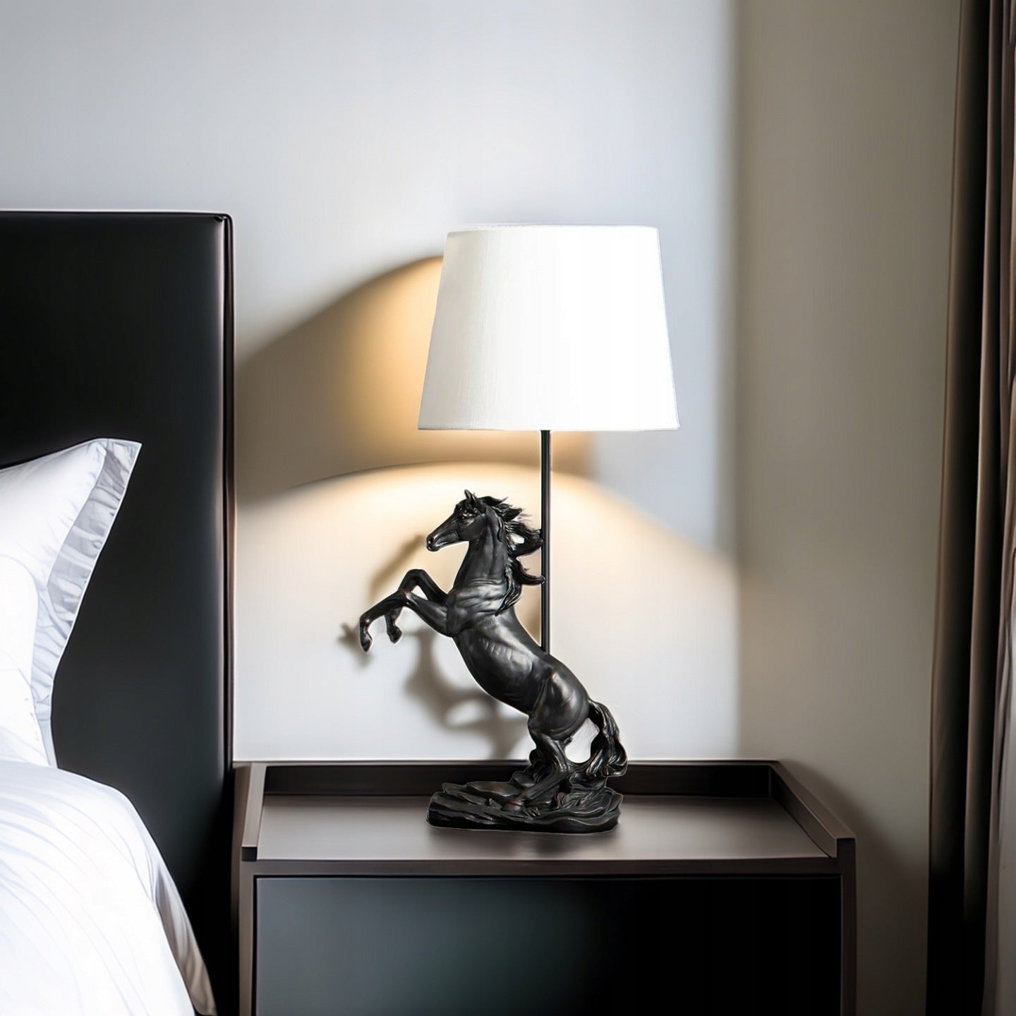 LAMPA STOŁOWA BIURKOWA NOCNA KOŃ E27 50cm Z KONIEM CZARNA OZDOBA DO DOMU
