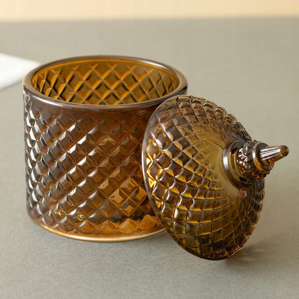 CUKIERNICA szklana bursztynowa śr. 9cm