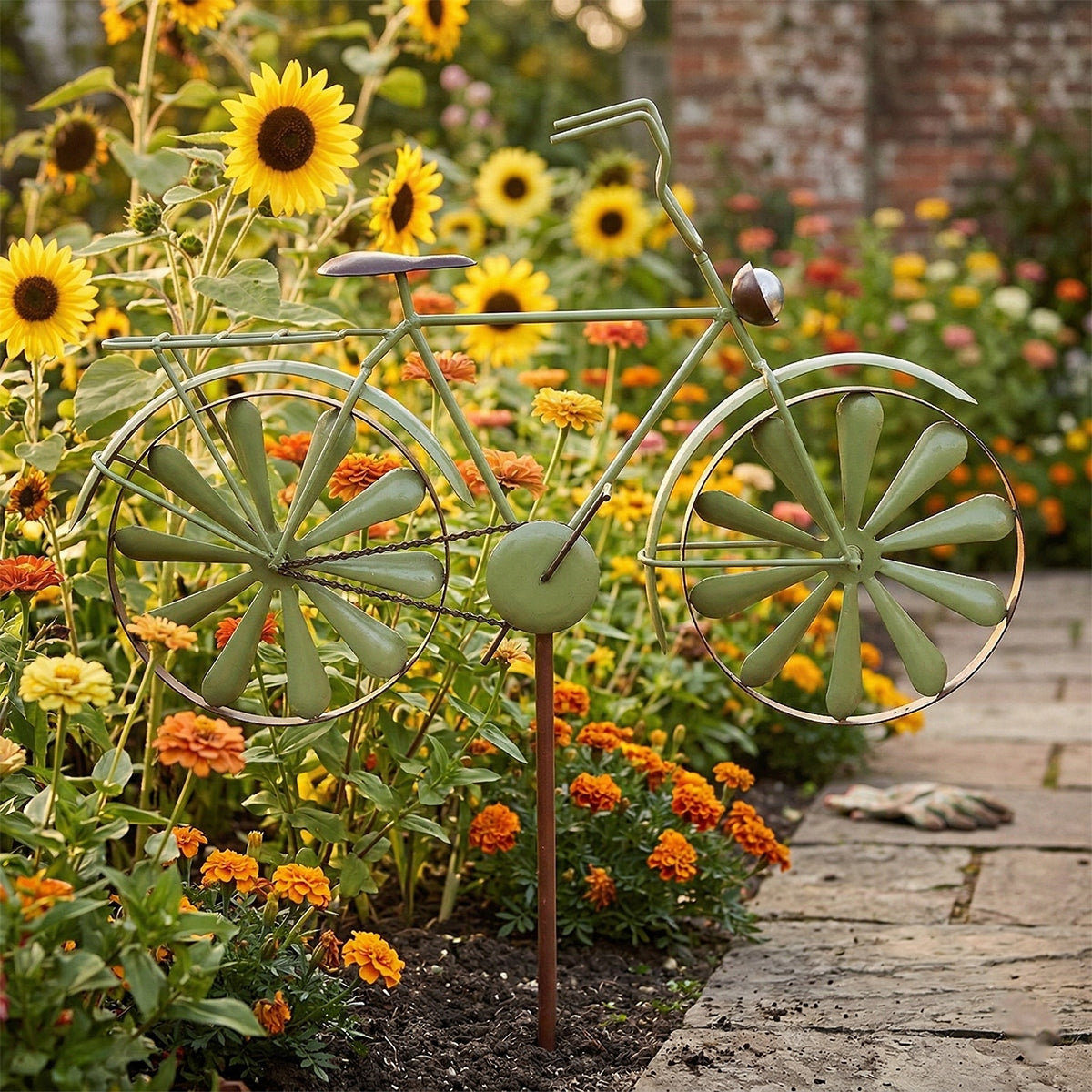 WIATRAK OGRODOWY METALOWY DO OGRODU DO WBICIA ROWER ZIELONY DUŻY 50cm