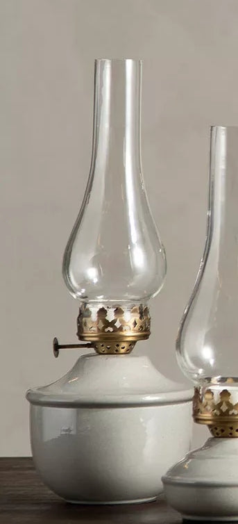 ŚWIECZNIK LAMPA NAFTOWA SZARY TEALIGHT SZKLANY METALOWY SKANDYNAWSKI 34CM