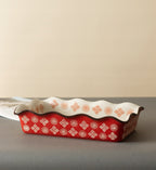 NACZYNIE ŻAROODPORNE ŚWIĄTECZNE CERAMICZNE CZERWONE BIAŁE DUŻE 30cm