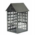 LAMPION DOMEK METALOWY SREBRNY 17X10CM