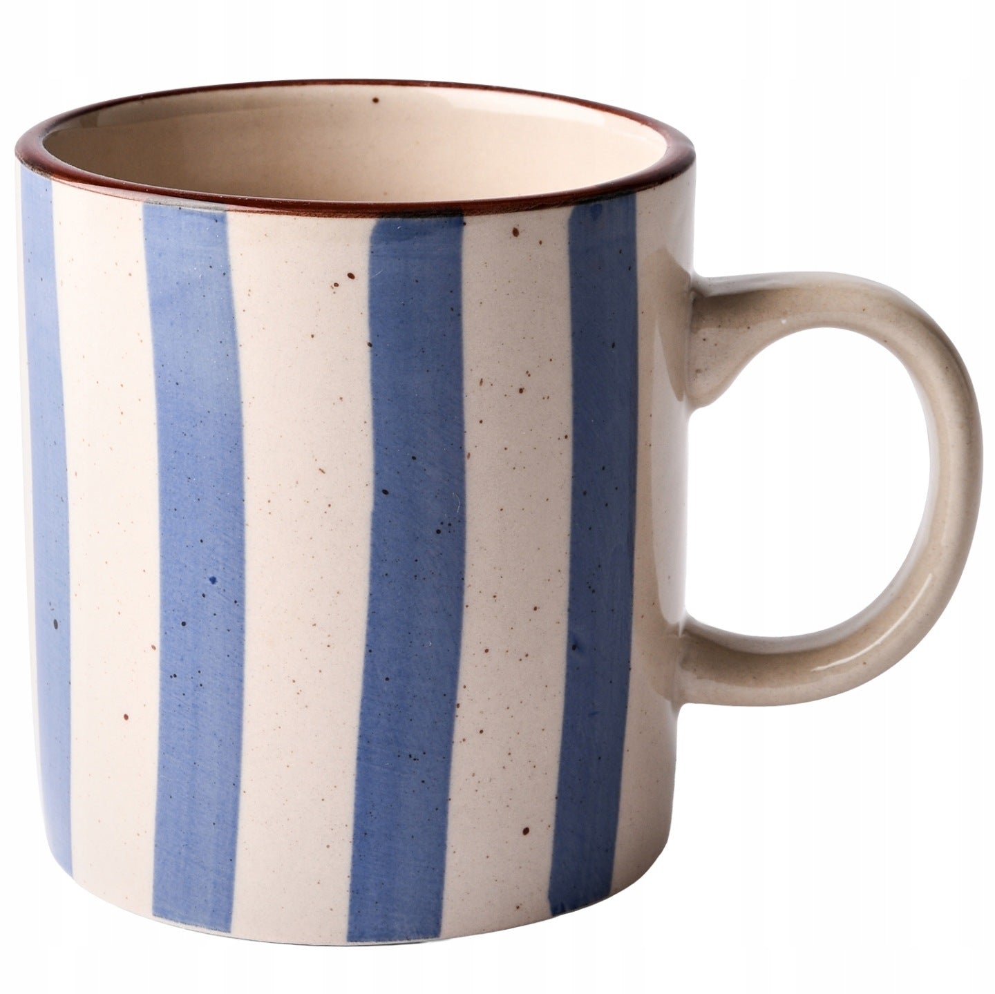 KUBEK CERAMICZNY W PASKI 300ML BEŻOWY DO KAWY HERBATY Z UCHWYTEM NA KAWĘ