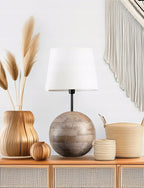LAMPA STOŁOWA KULA BOHO DREWNIANA 47CM