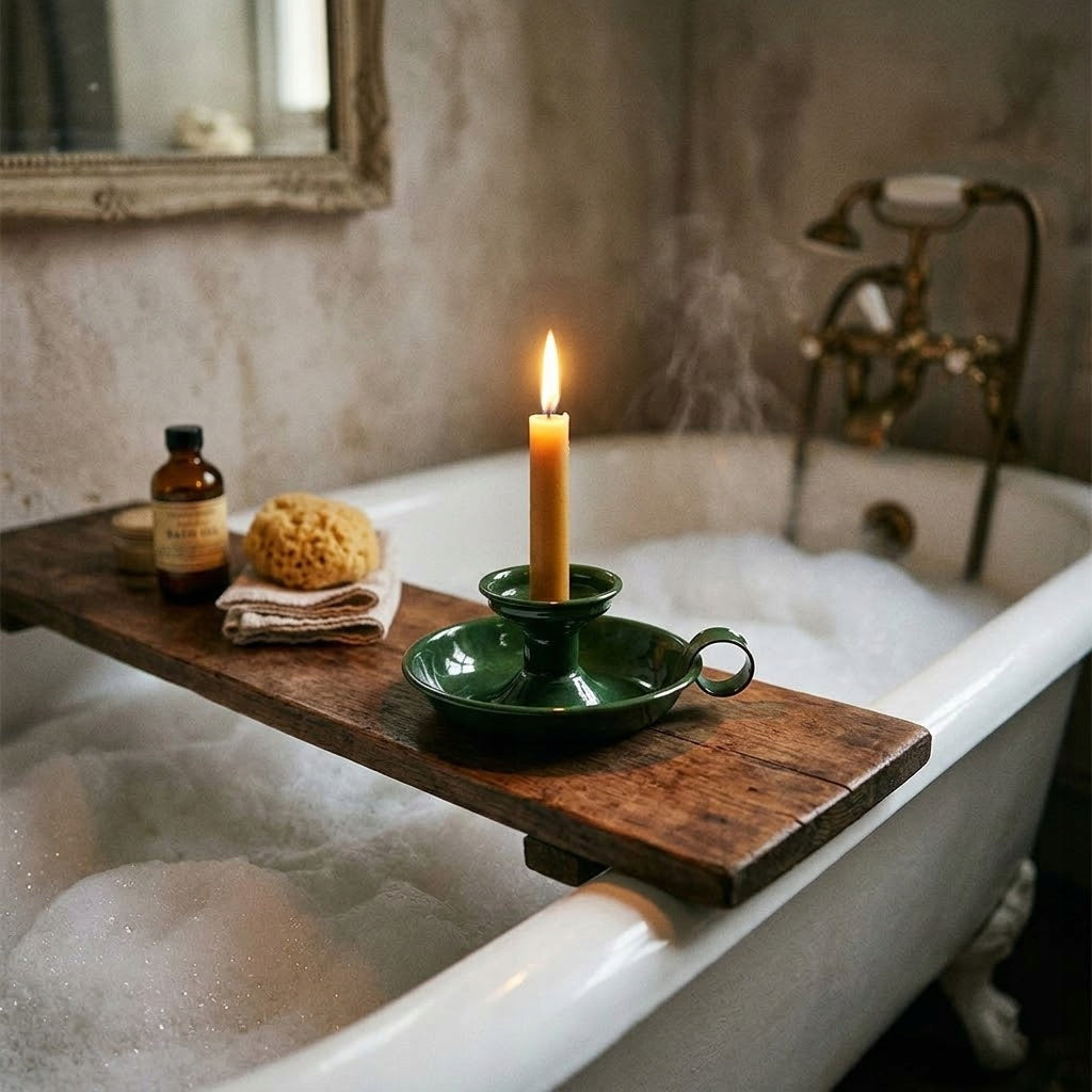 ŚWIECZNIK Z UCHWYTEM KANDELABR ZIELONY LOFT RETRO METALOWY DO SALONU DOMU