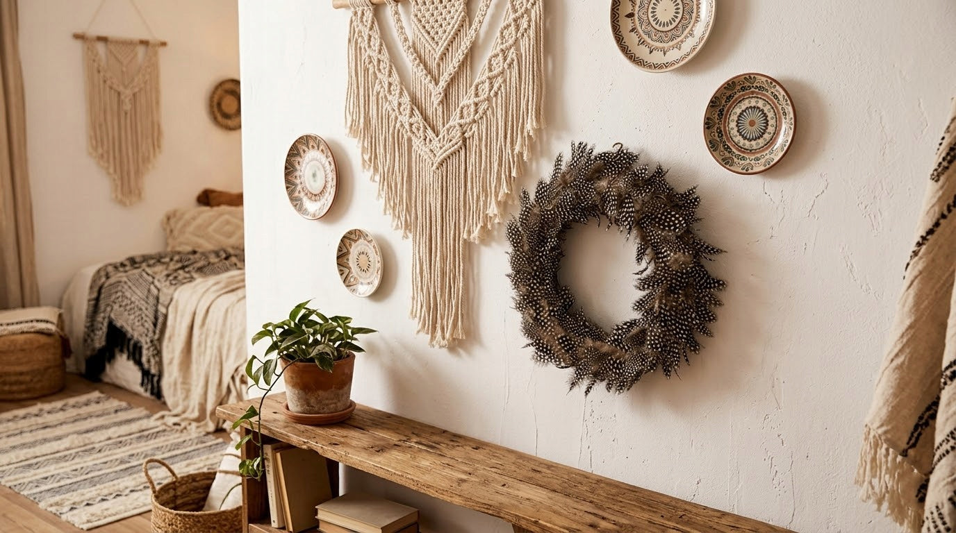 WIANEK NA DRZWI WIOSENNY 30cm BOHO NATURALNE PIÓRA SZARY JESIENNY NA ŚCIANĘ