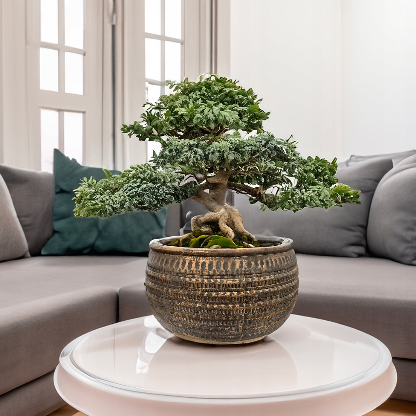 DONICZKA NISKA PŁASKA DUŻA 27CM BETONOWA NA BONSAI PARAPET KWIATY DO SALONU