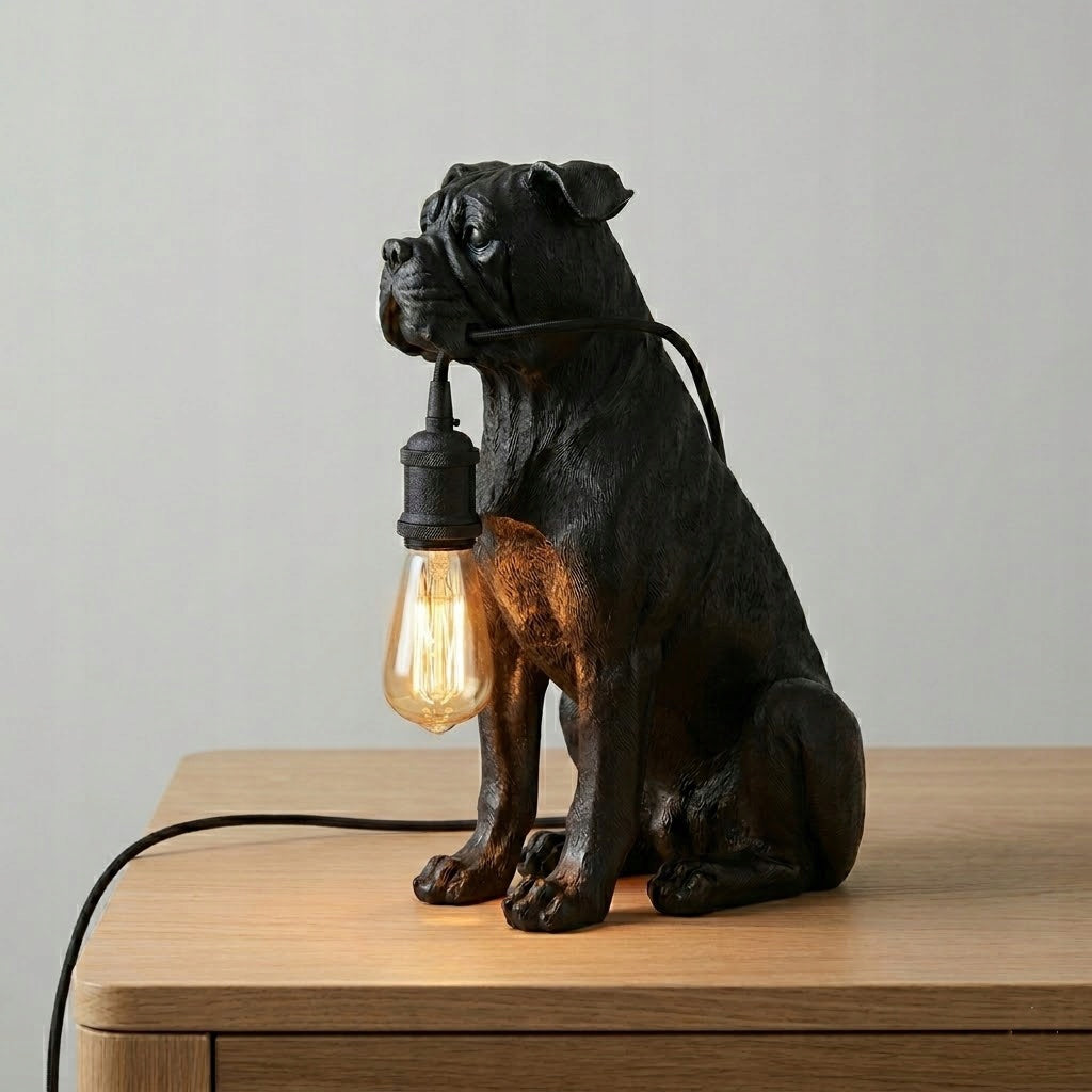 LAMPA PIES STOŁOWA BIURKOWA NOCNA CZARNA E27 CZARNA Z PSEM NA BIURKO STÓŁ