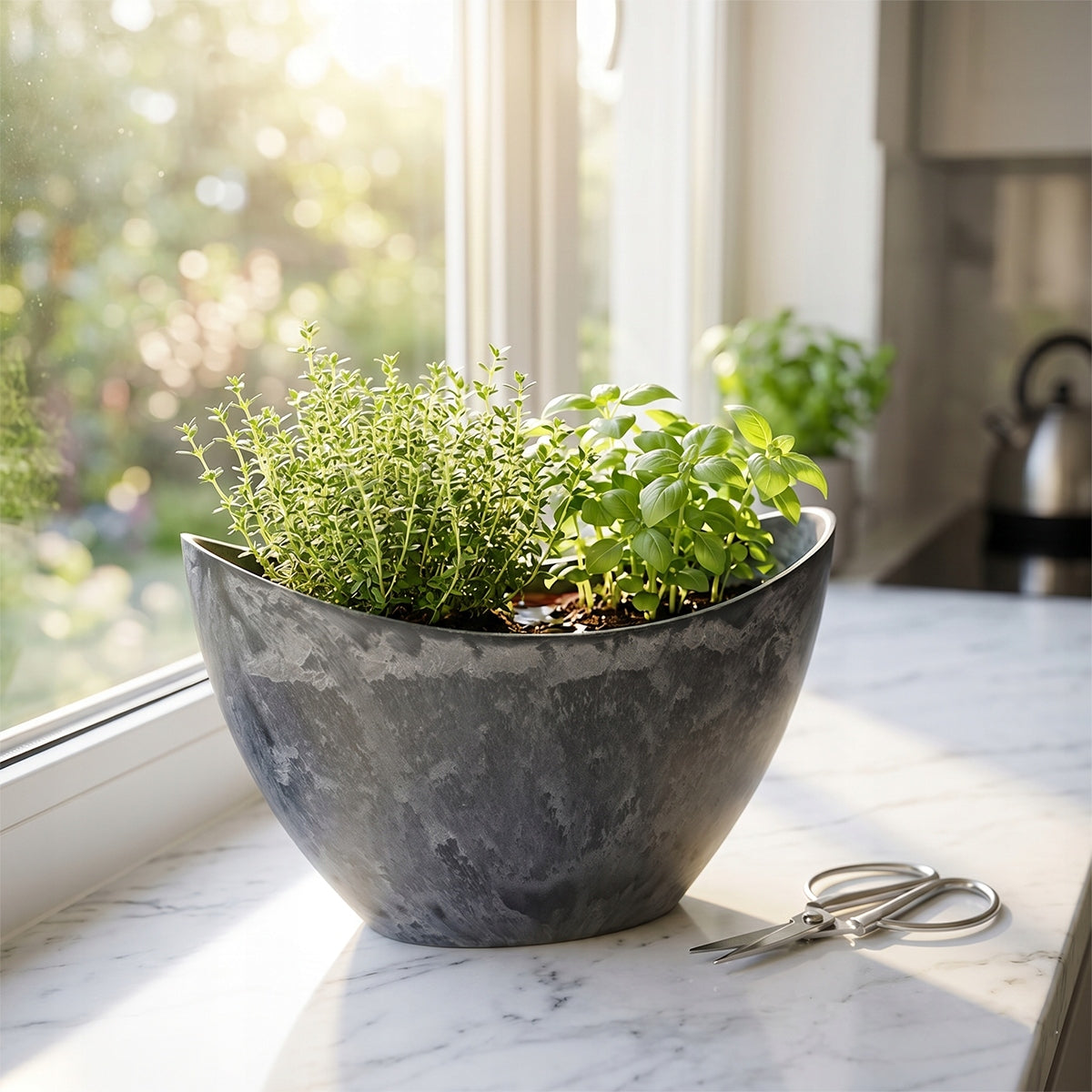 DONICZKA NA BALKON TARAS PARAPET KWIATY PÓŁKSIĘŻYC DŁUGA SZARA 24cm OSŁONKA