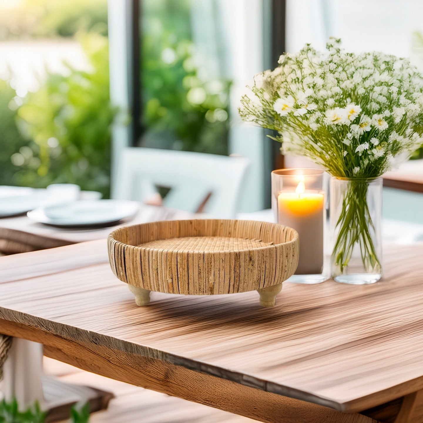 TACA BOHO NA NÓŻKACH NATURALNA 30CM