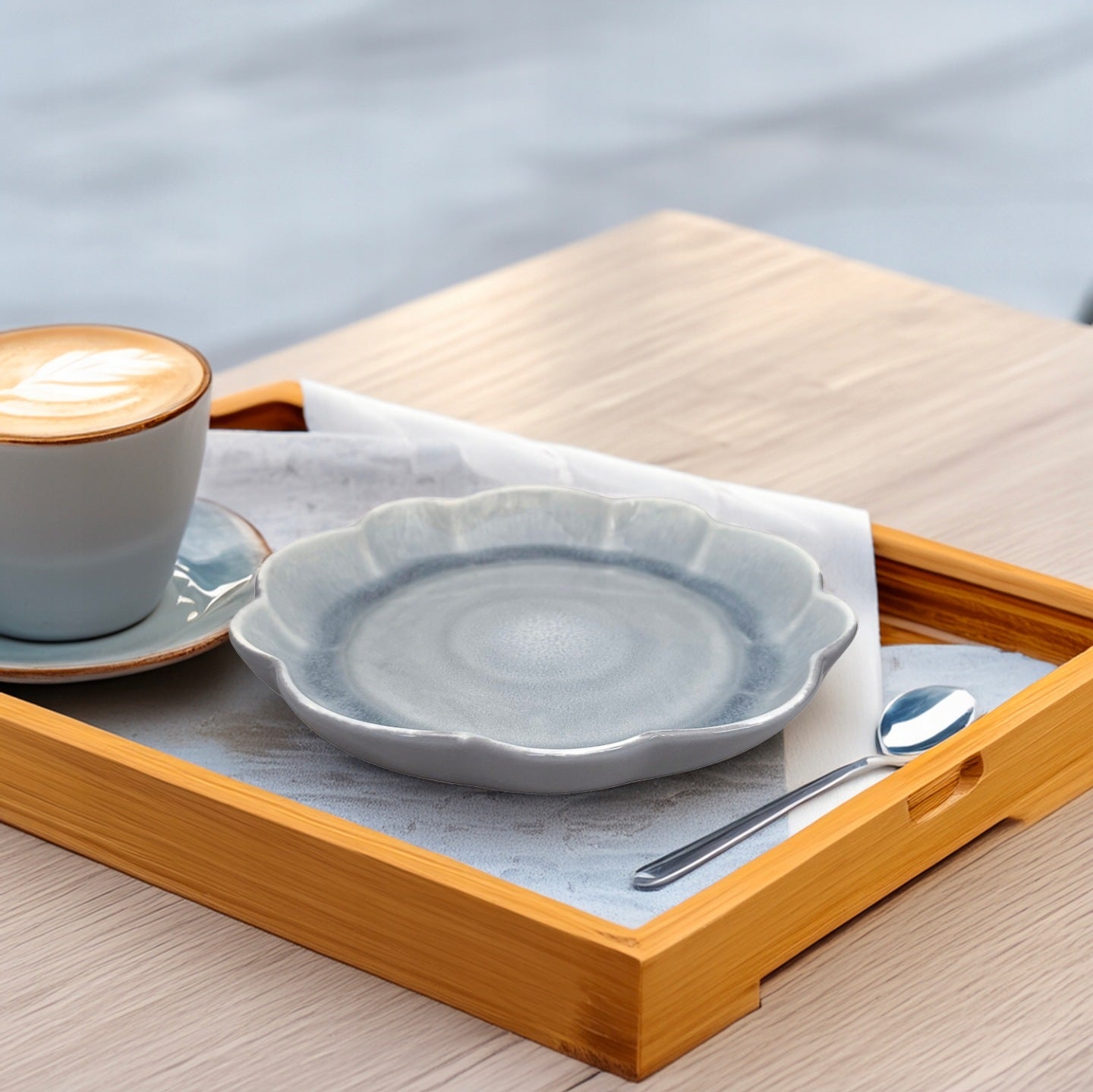 TALERZ DESEROWY SZARY BŁĘKITNY 20cm