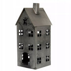 LAMPION DOMEK METALOWY SREBRNY 33X15CM