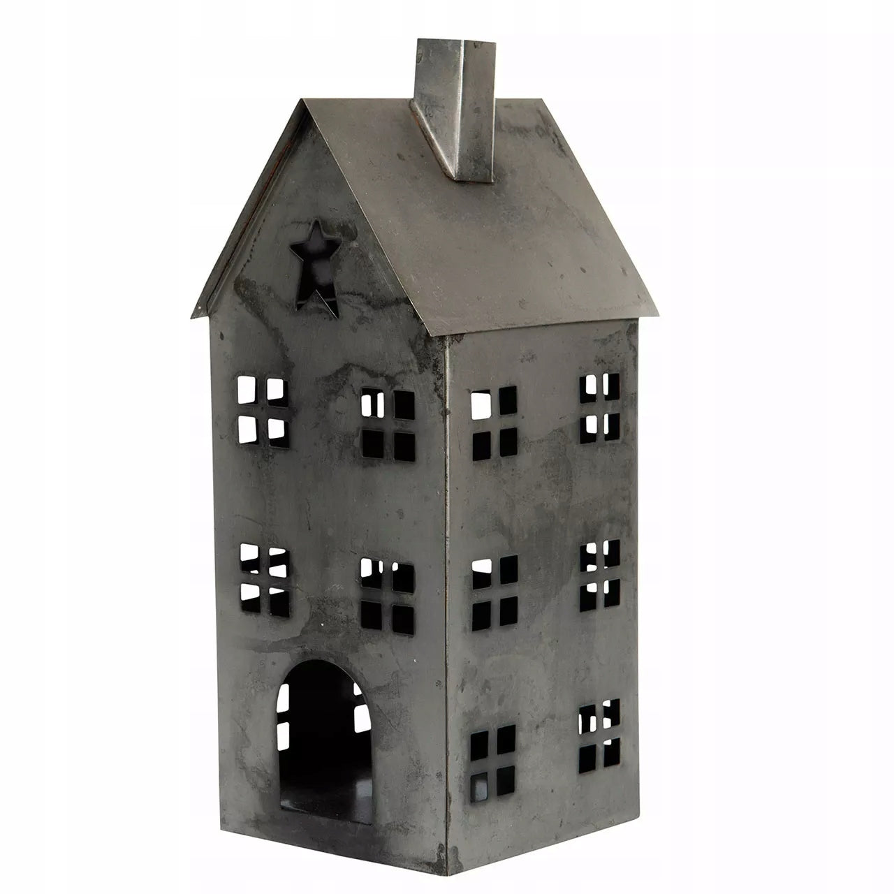 LAMPION DOMEK METALOWY SREBRNY 33X15CM