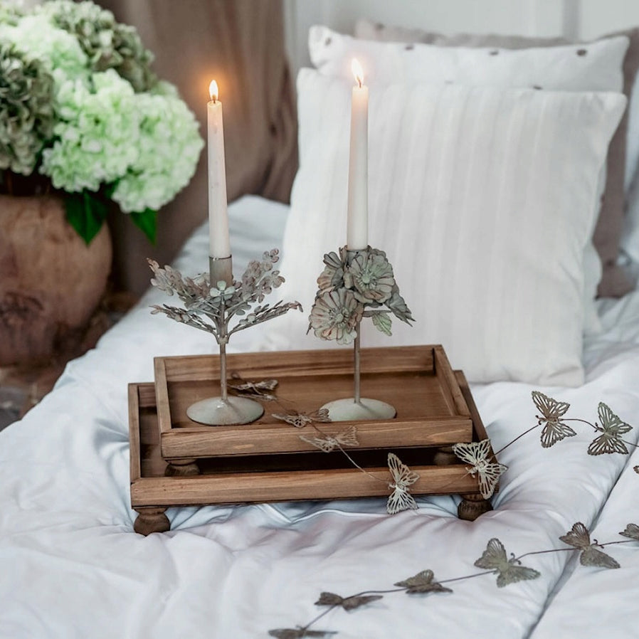 ŚWIECZNIK KANDELABR 20cm WYSOKI BOHO LOFT RETRO DO SALONU ZIELONY METALOWY