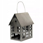 LAMPION DOMEK METALOWY SREBRNY 17X14CM