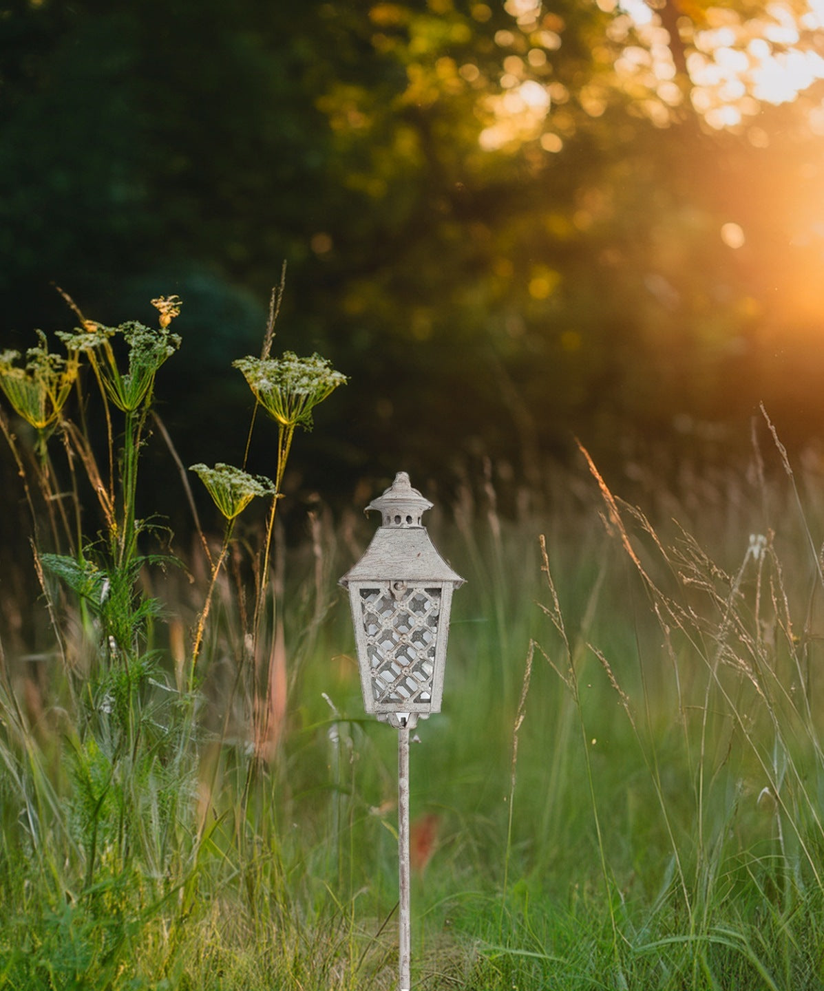 LAMPION OGRODOWY DO WBICIA METALOWY SZARY
