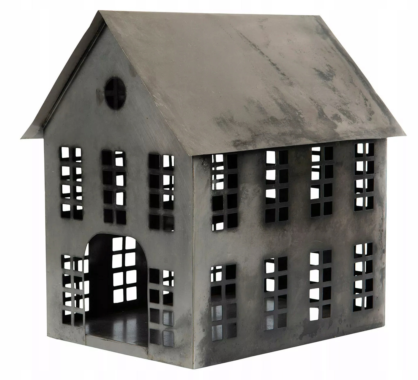 LAMPION DOMEK METALOWY SREBRNY 35X30CM