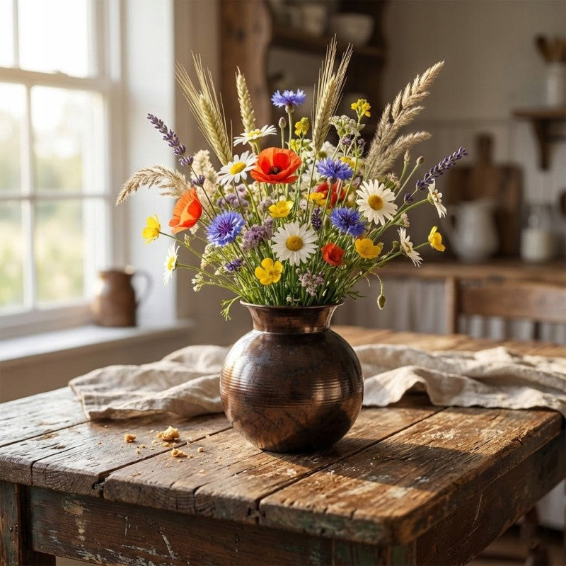 WAZON NA KWIATY BUKIET LOFT METALOWY 20cm DO SALONU DOMU BRĄZOWY BOHO