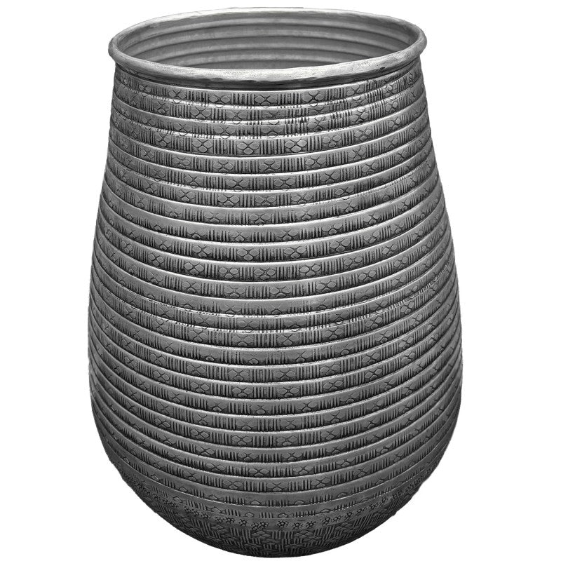 WAZON NA KWIATY SREBRNY metalowy 31cm